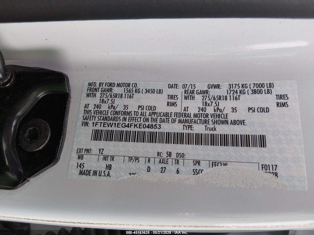 1FTEW1EG4FKE04853 2015 FORD F-150 photo no. 9