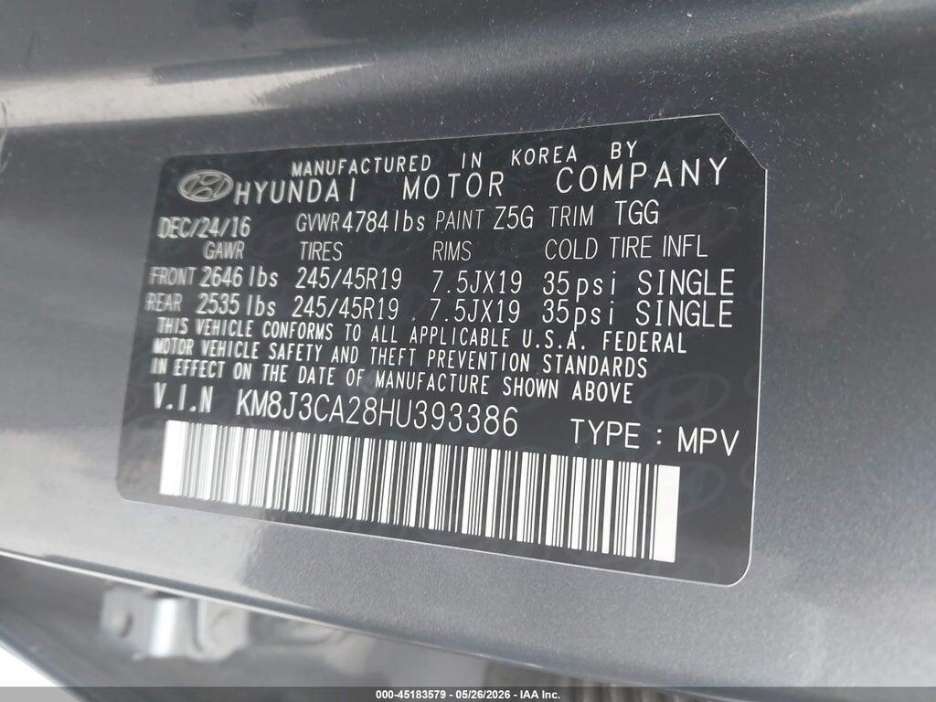 KM8J3CA28HU393386 2017 HYUNDAI TUCSON photo no. 9