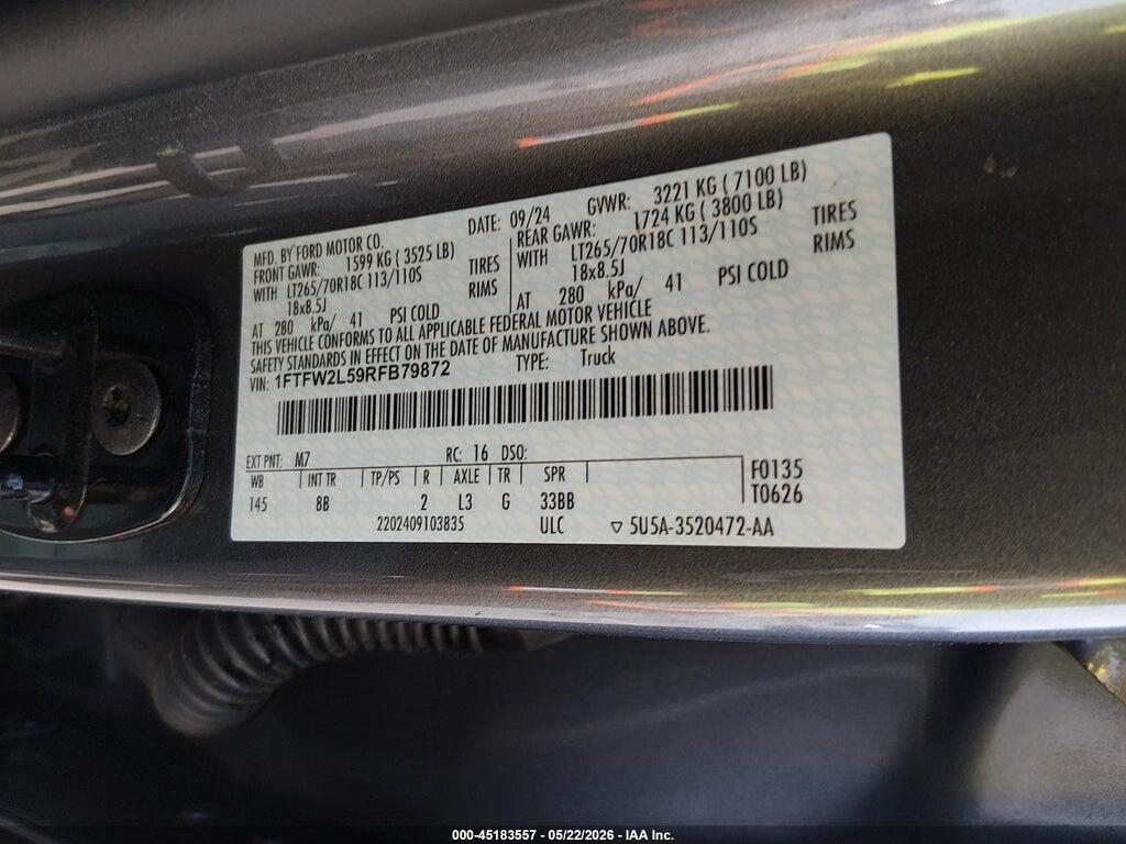1FTFW2L59RFB79872 2024 FORD F-150 photo no. 9