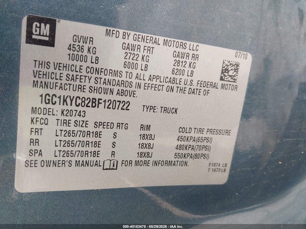 1GC1KYC82BF120722 2011 CHEVROLET SILVERADO 2500HD photo no. 9