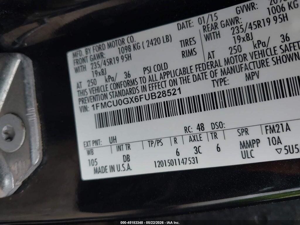 1FMCU0GX6FUB28521 2015 FORD ESCAPE photo no. 9
