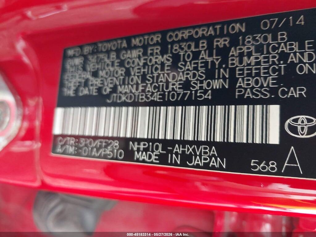 JTDKDTB34E1077154 2014 TOYOTA PRIUS C photo no. 9