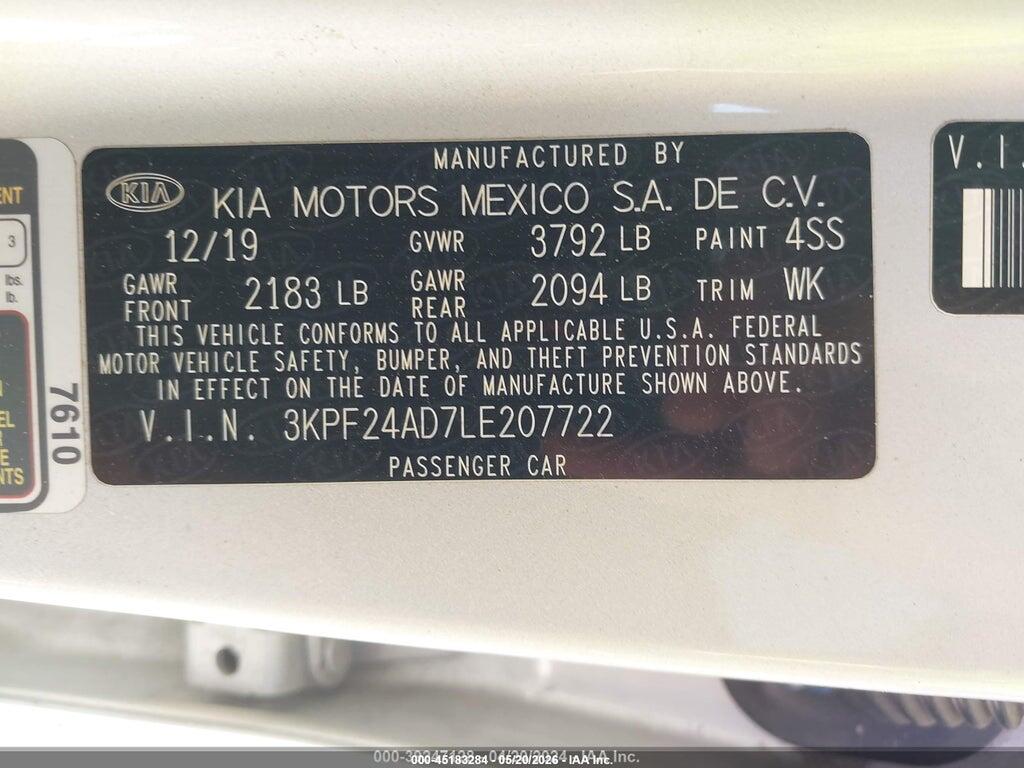 3KPF24AD7LE207722 2020 KIA FORTE photo no. 9