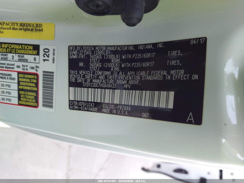 5TDYZ3DC7HS848433 2017 TOYOTA SIENNA photo no. 9