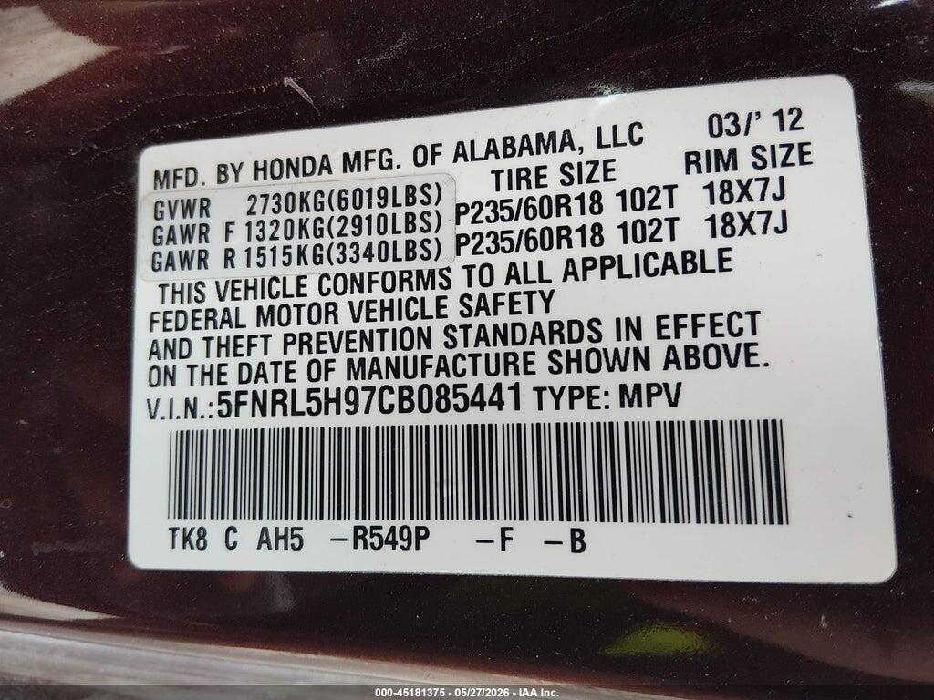 5FNRL5H97CB085441 2012 HONDA ODYSSEY photo no. 9