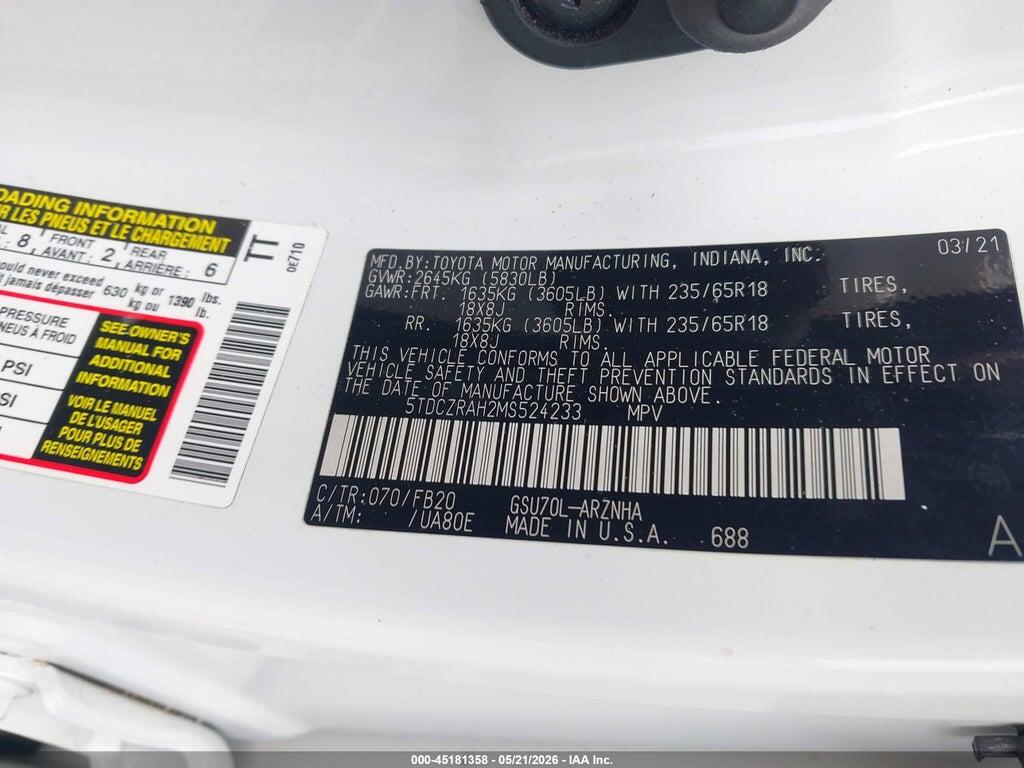 5TDCZRAH2MS524233 2021 TOYOTA HIGHLANDER photo no. 9