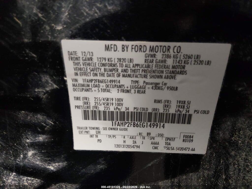 1FAHP2F86EG149914 2014 FORD TAURUS photo no. 9