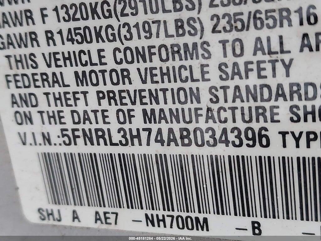 5FNRL3H74AB034396 2010 HONDA ODYSSEY photo no. 9