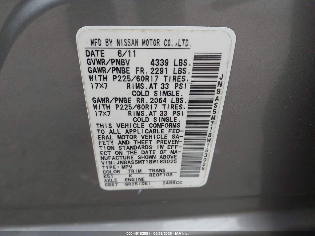 JN8AS5MT1BW183025 2011 NISSAN ROGUE photo no. 9