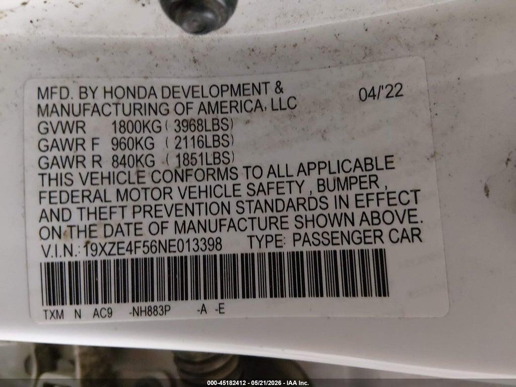 19XZE4F56NE013398 2022 HONDA INSIGHT photo no. 9