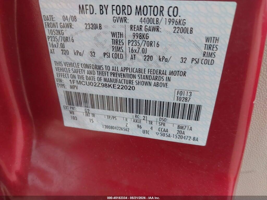 1FMCU02Z98KE22020 2008 FORD ESCAPE photo no. 9