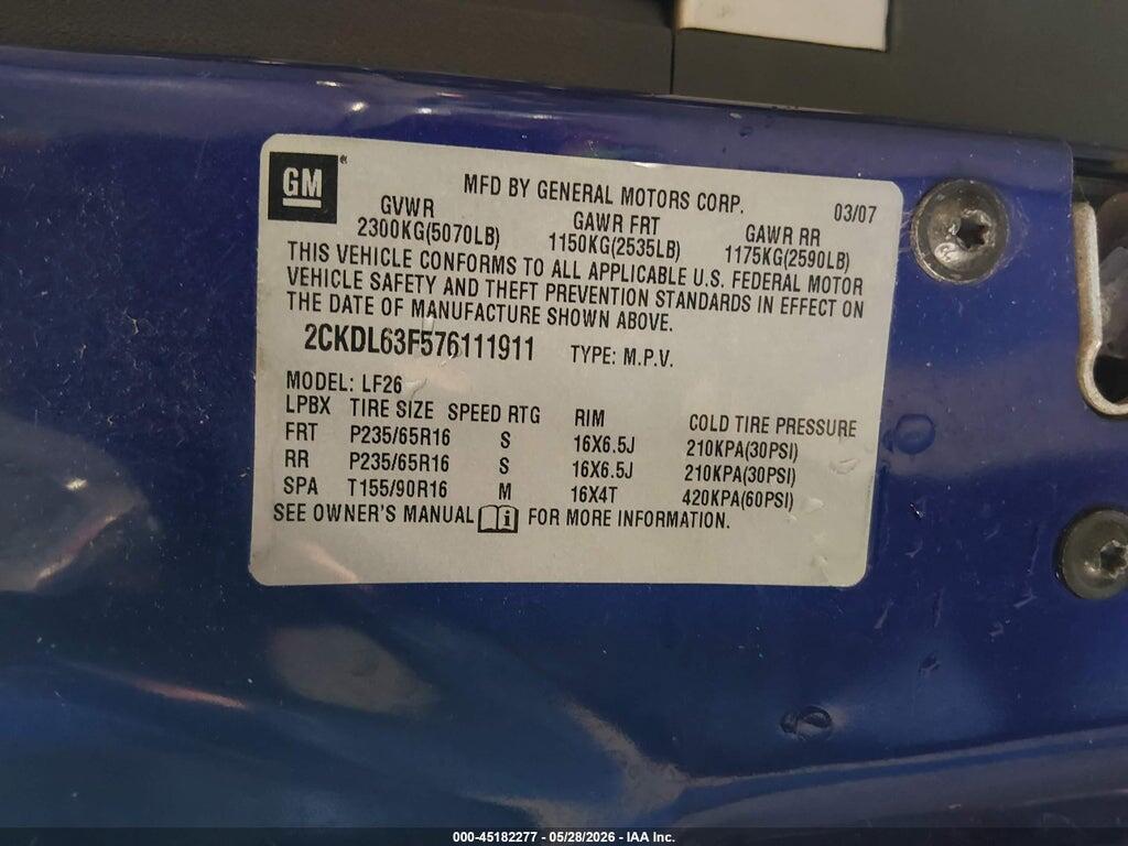 2CKDL63F576111911 2007 PONTIAC TORRENT photo no. 9