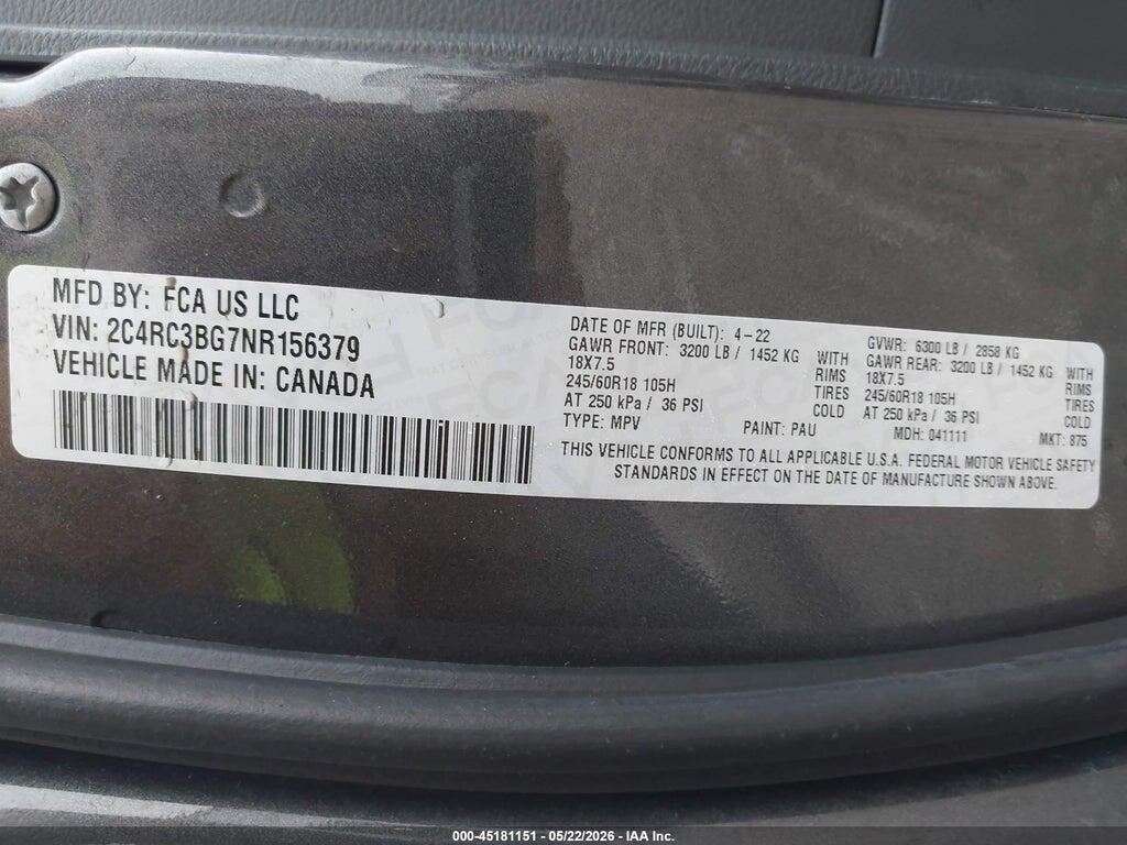 2C4RC3BG7NR156379 2022 CHRYSLER PACIFICA photo no. 9