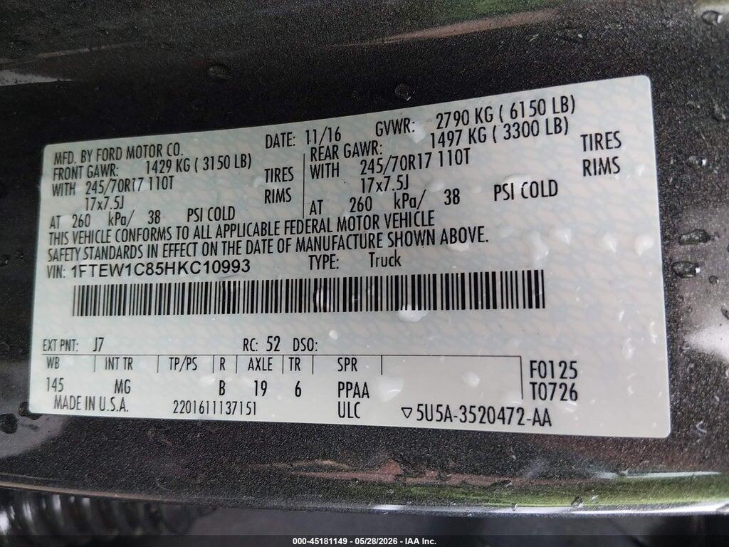 1FTEW1C85HKC10993 2017 FORD F-150 photo no. 9