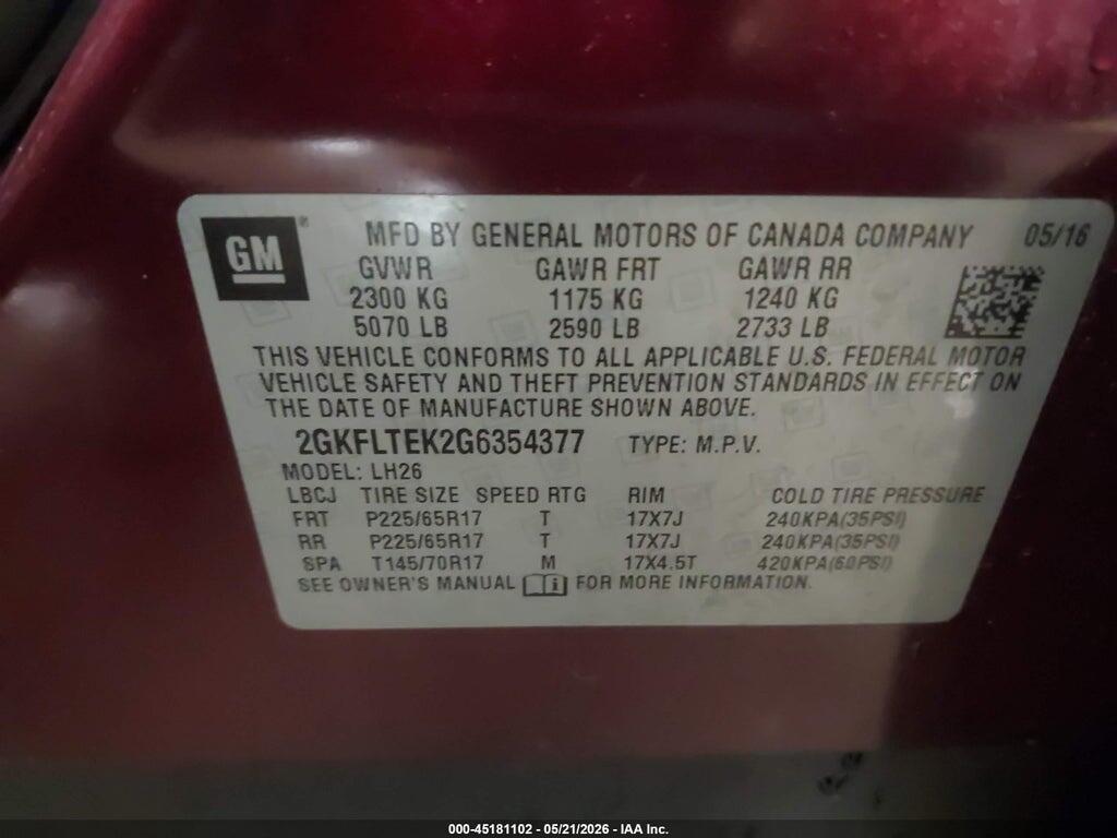 2GKFLTEK2G6354377 2016 GMC TERRAIN photo no. 9