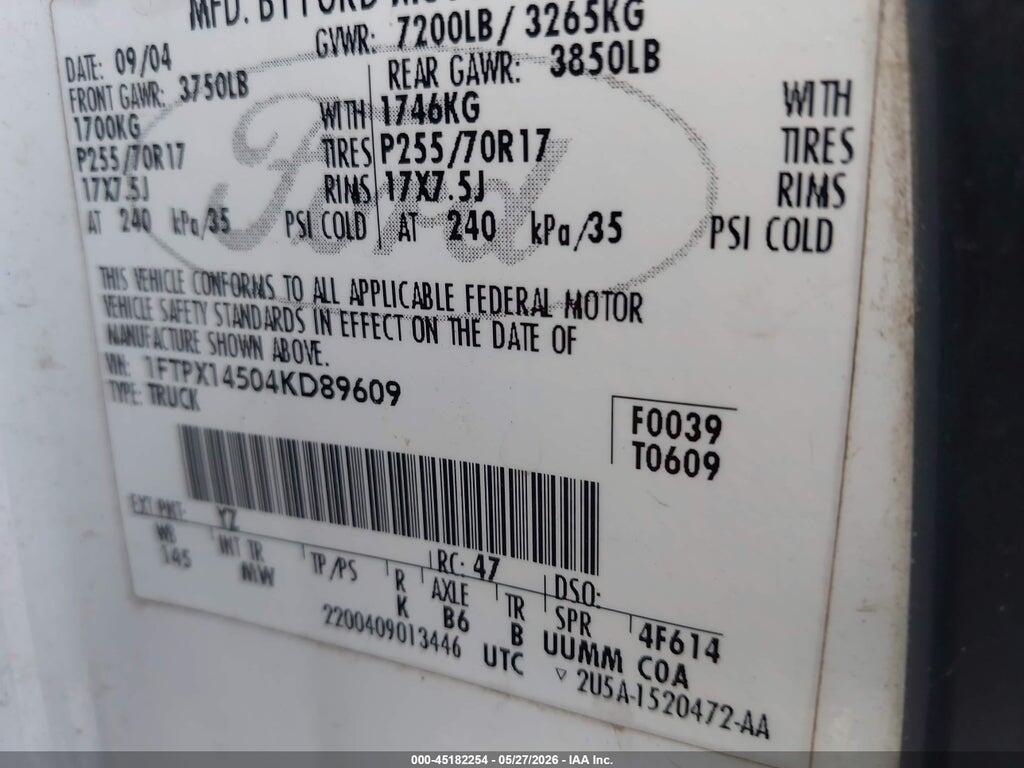 1FTPX14504KD89609 2004 FORD F150 photo no. 9