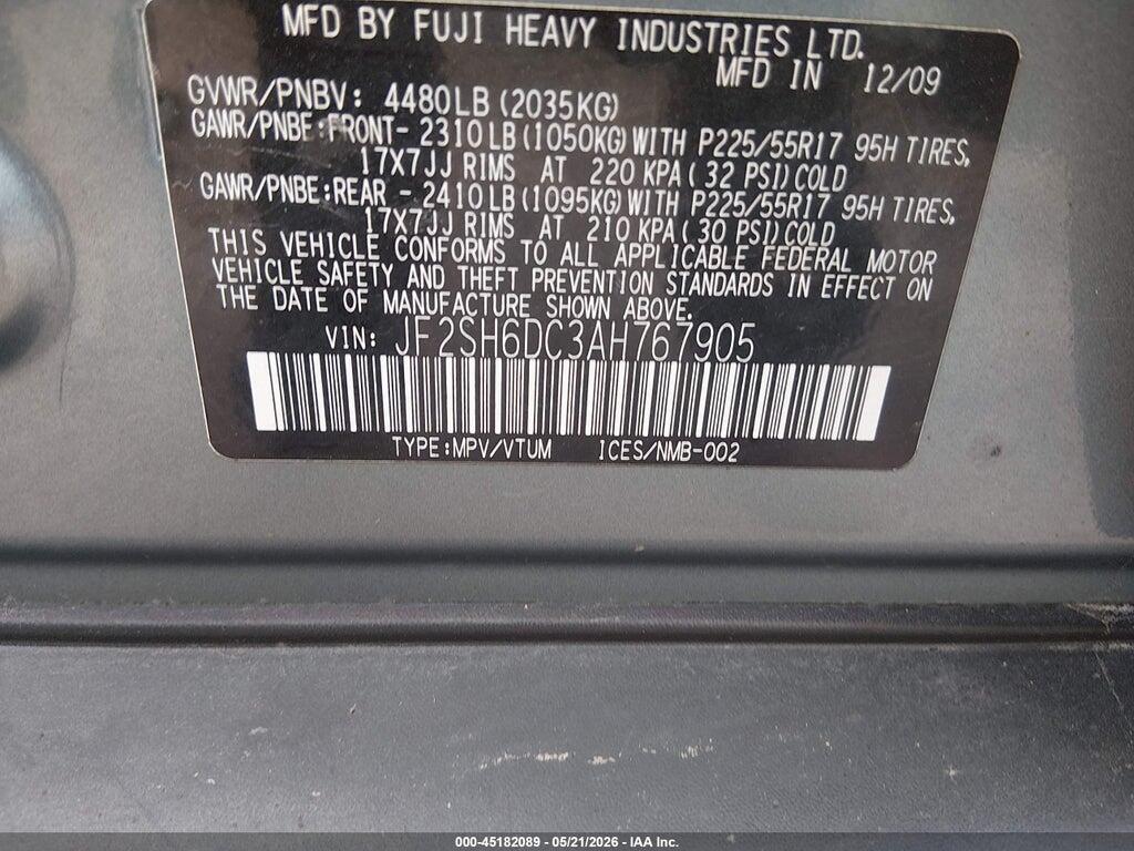 JF2SH6DC3AH767905 2010 SUBARU FORESTER photo no. 9