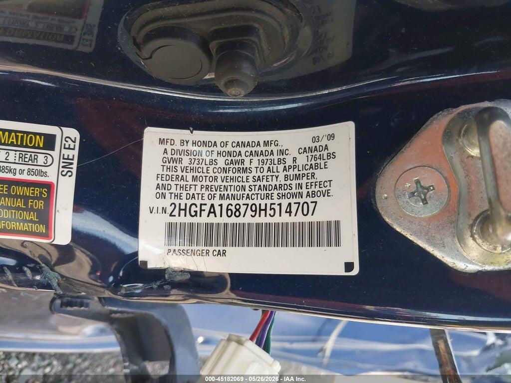 2HGFA16879H514707 2009 HONDA CIVIC photo no. 9