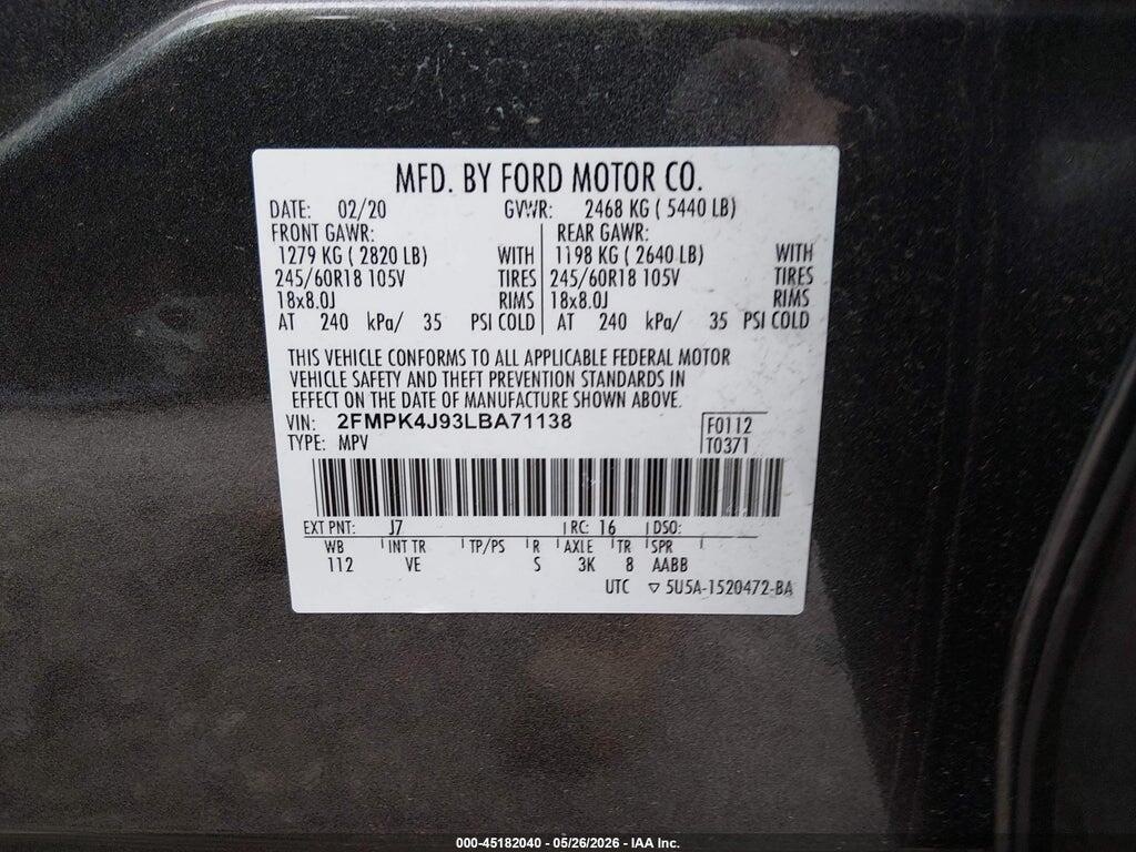 2FMPK4J93LBA71138 2020 FORD EDGE photo no. 9