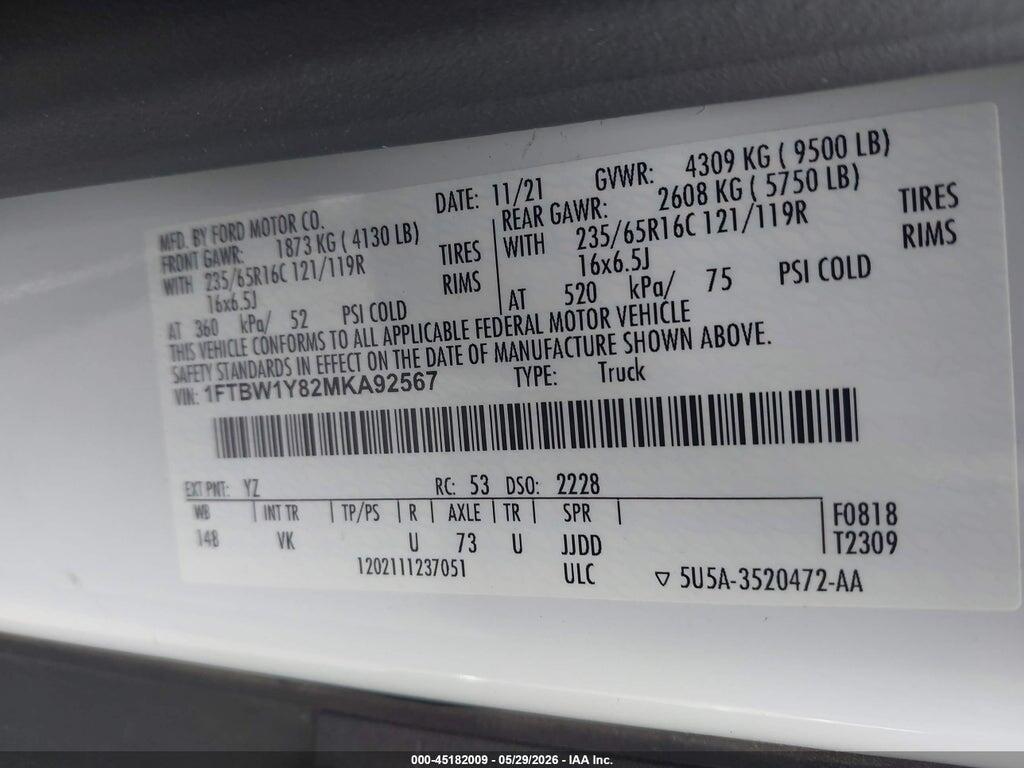 1FTBW1Y82MKA92567 2021 FORD TRANSIT-350 photo no. 9