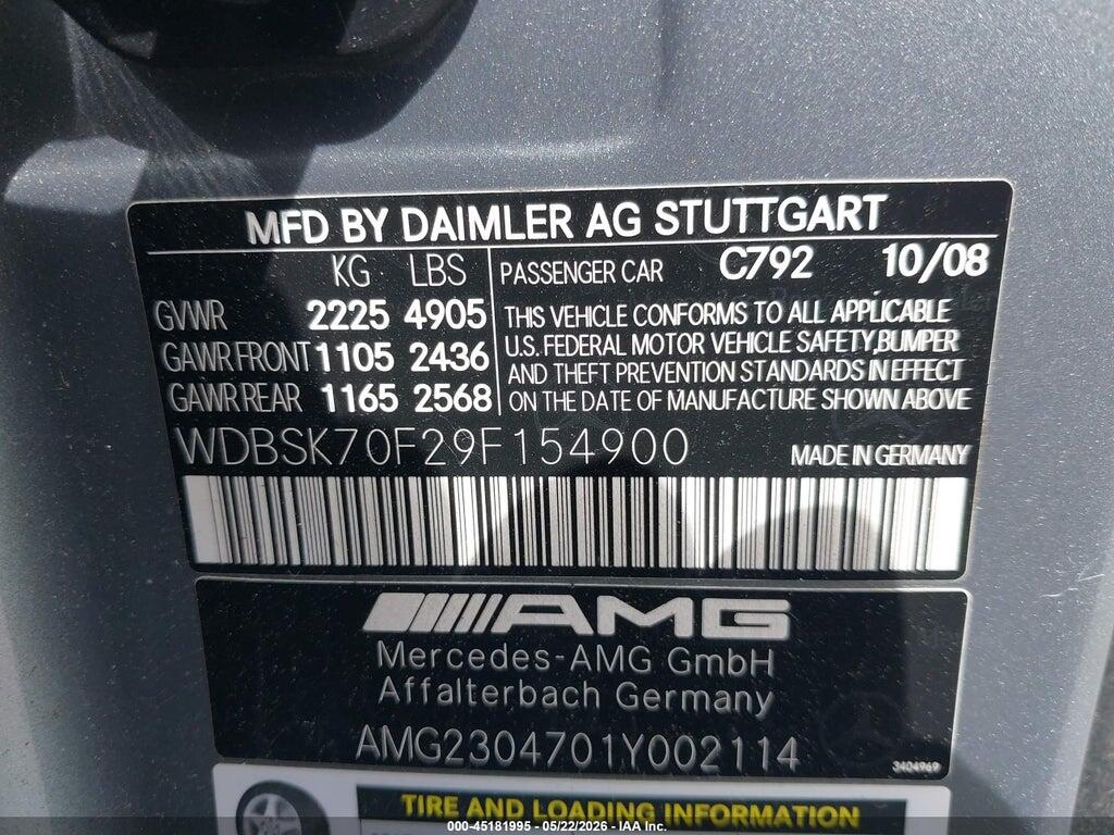 WDBSK70F29F154900 2009 MERCEDES-BENZ SL 63 AMG photo no. 9