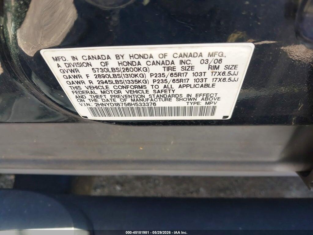 2HNYD18756H533376 2006 ACURA MDX photo no. 9
