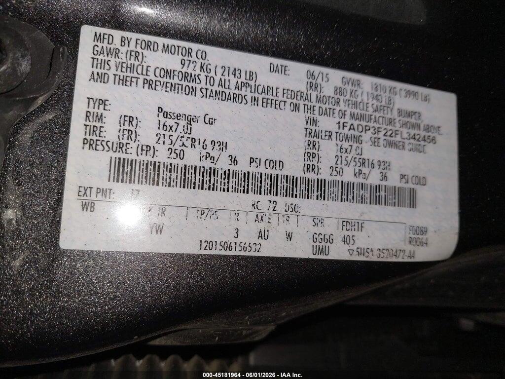1FADP3F22FL342456 2015 FORD FOCUS photo no. 9