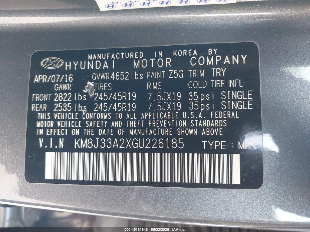 KM8J33A2XGU226185 2016 HYUNDAI TUCSON photo no. 9