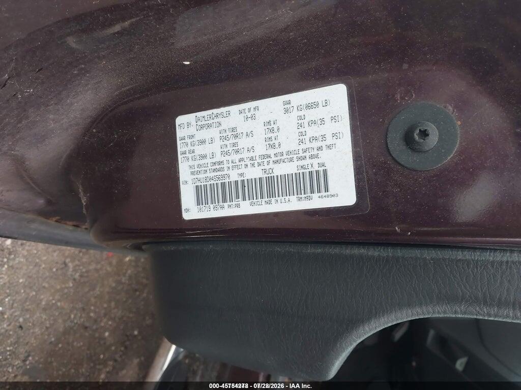 1D7HU18D04S569970 2004 DODGE RAM 1500 photo no. 9
