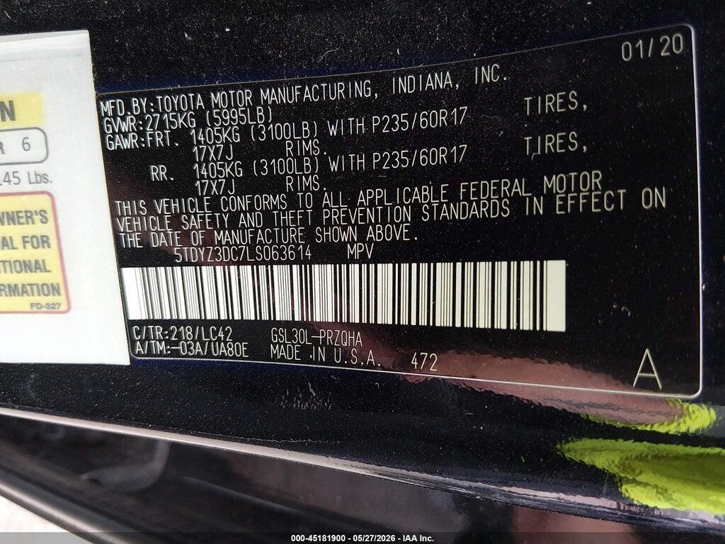 5TDYZ3DC7LS063614 2020 TOYOTA SIENNA photo no. 9