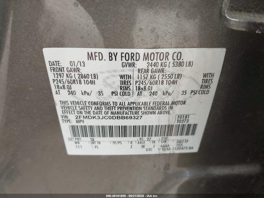 2FMDK3JC0DBB69327 2013 FORD EDGE photo no. 9