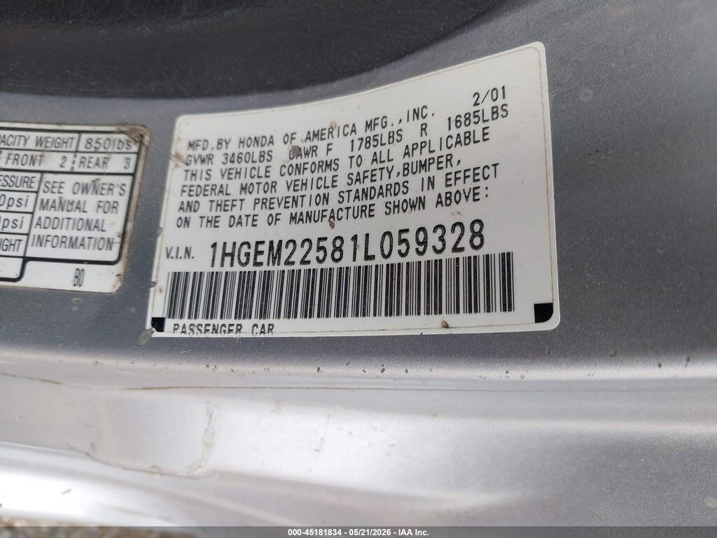 1HGEM22581L059328 2001 HONDA CIVIC photo no. 9