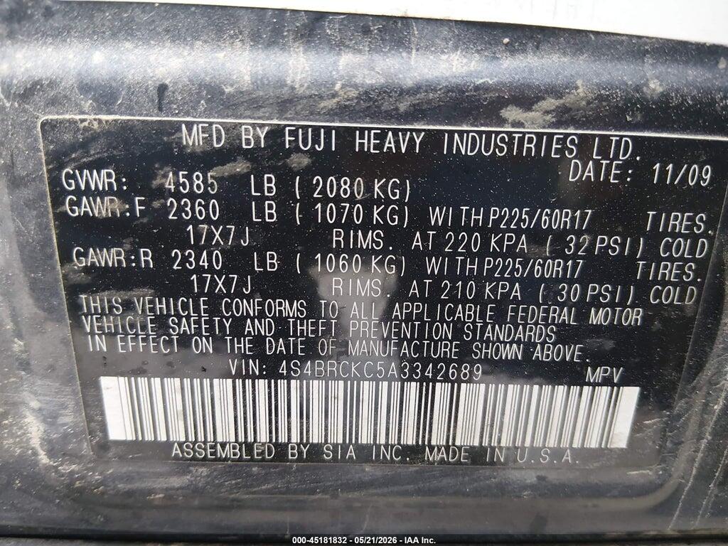4S4BRCKC5A3342689 2010 SUBARU OUTBACK photo no. 9