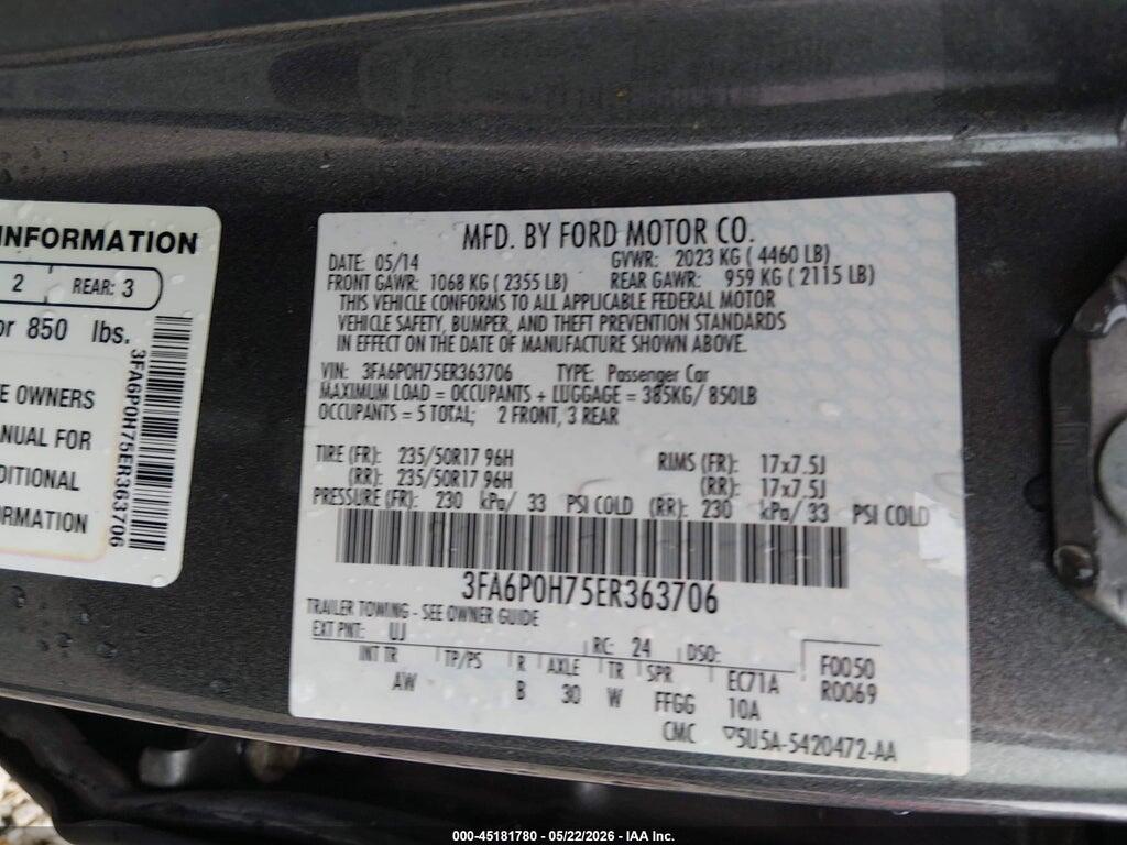 3FA6P0H75ER363706 2014 FORD FUSION photo no. 9
