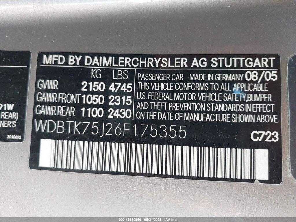 WDBTK75J26F175355 2006 MERCEDES-BENZ CLK 500 photo no. 9