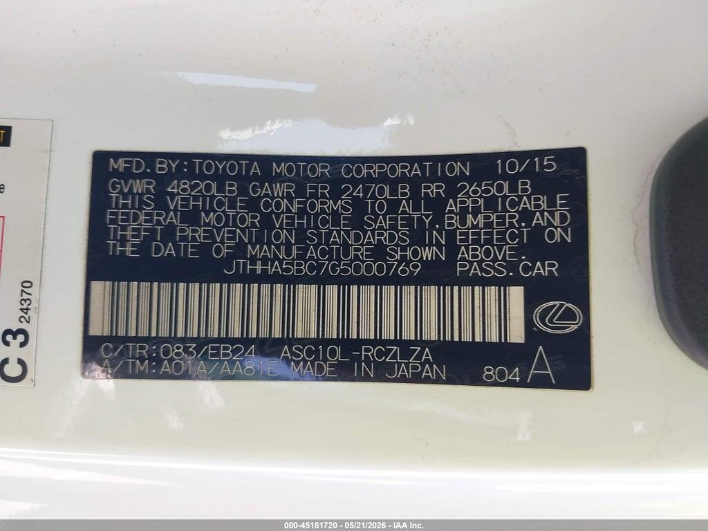 JTHHA5BC7G5000769 2016 LEXUS RC 200T photo no. 9