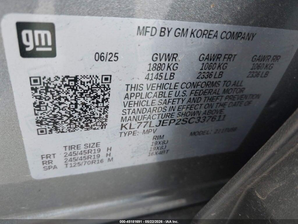 KL77LJEP2SC337611 2025 CHEVROLET TRAX photo no. 9