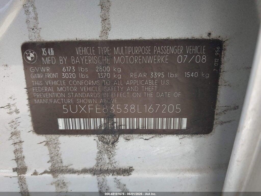 5UXFE83538L167205 2008 BMW X5 photo no. 9