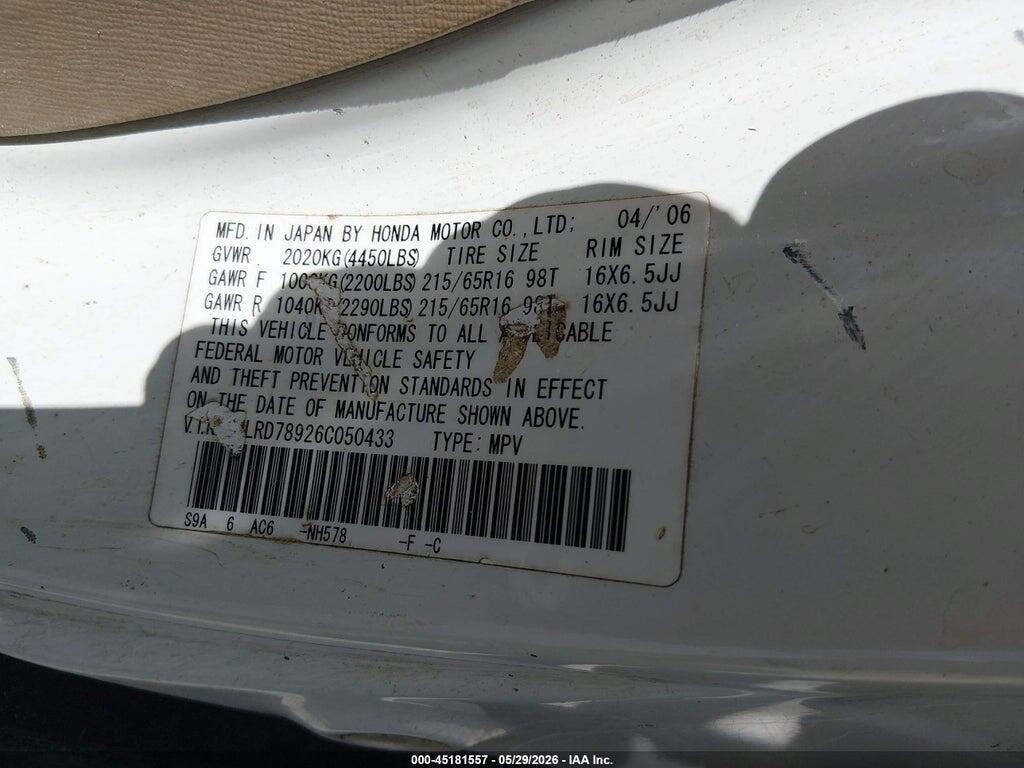 JHLRD78926C050433 2006 HONDA CR-V photo no. 9