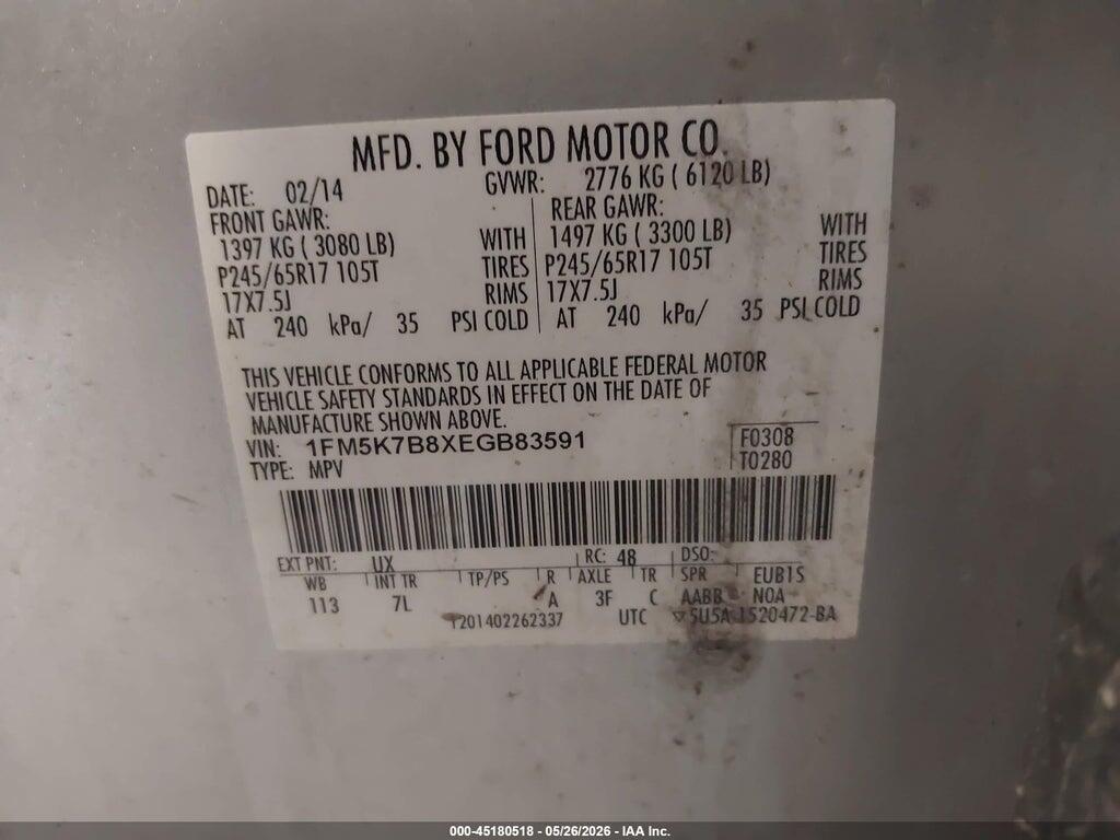 1FM5K7B8XEGB83591 2014 FORD EXPLORER photo no. 9