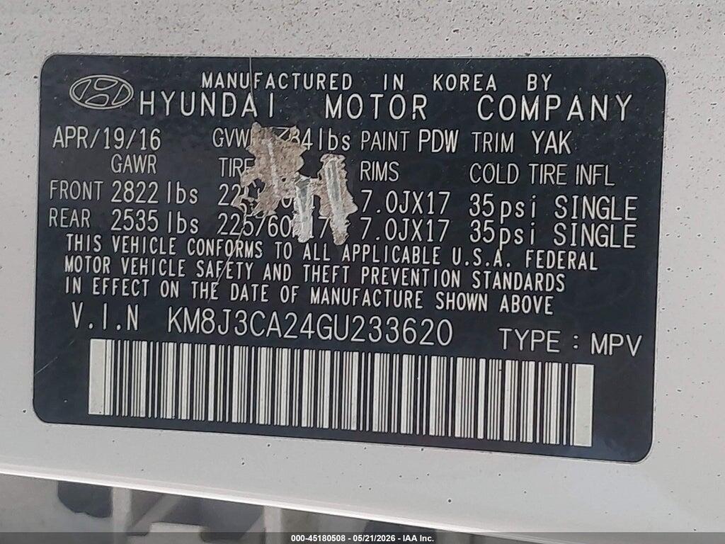 KM8J3CA24GU233620 2016 HYUNDAI TUCSON photo no. 9
