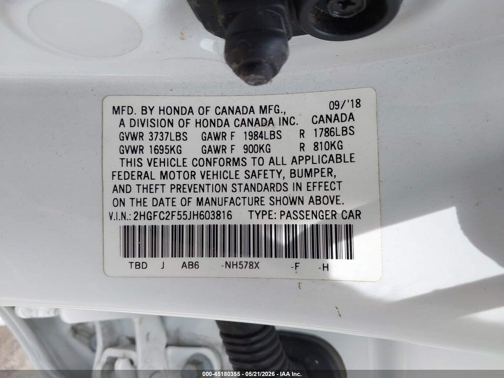 2HGFC2F55JH603816 2018 HONDA CIVIC photo no. 9