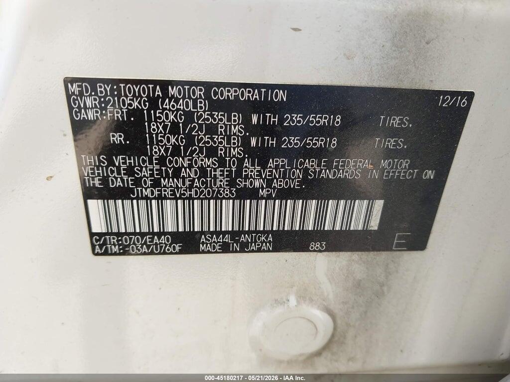 JTMDFREV5HD207383 2017 TOYOTA RAV4 photo no. 9