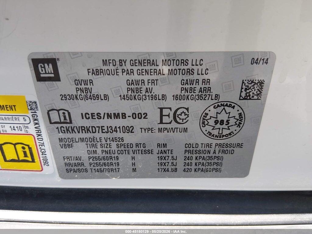 1GKKVRKD7EJ341092 2014 GMC ACADIA photo no. 9