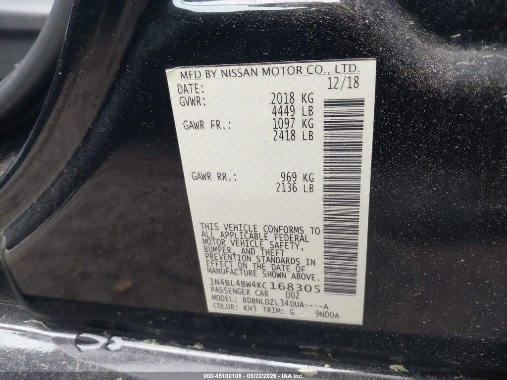 1N4BL4BW4KC168305 2019 NISSAN ALTIMA photo no. 9