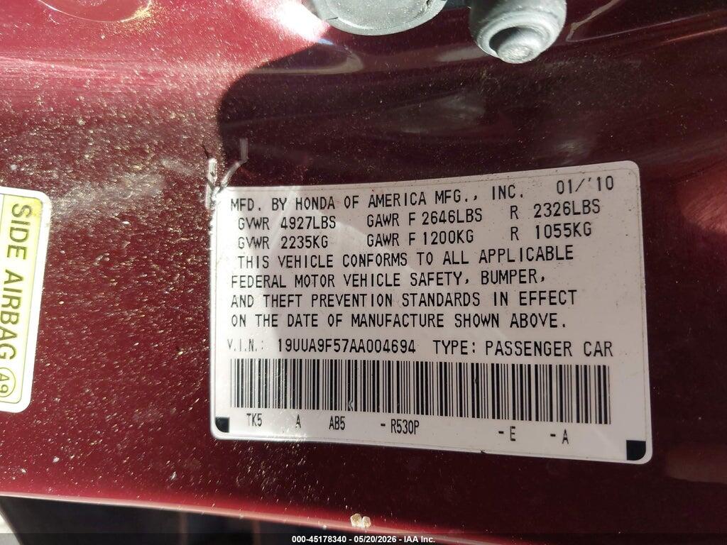 19UUA9F57AA004694 2010 ACURA TL photo no. 9