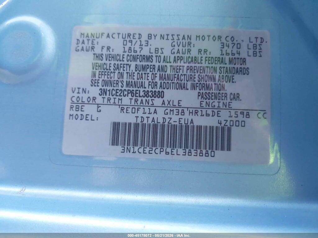 3N1CE2CP6EL383880 2014 NISSAN VERSA NOTE photo no. 9