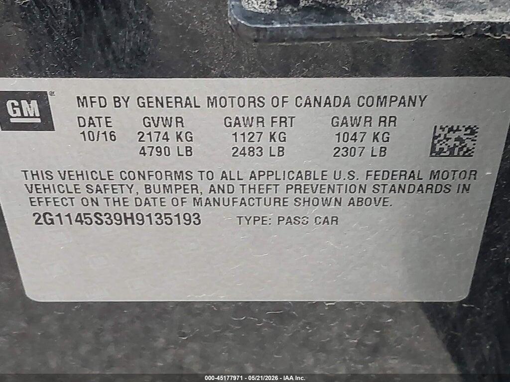 2G1145S39H9135193 2017 CHEVROLET IMPALA photo no. 9
