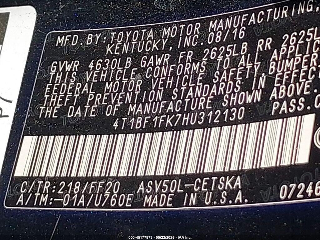 4T1BF1FK7HU312130 2017 TOYOTA CAMRY photo no. 9