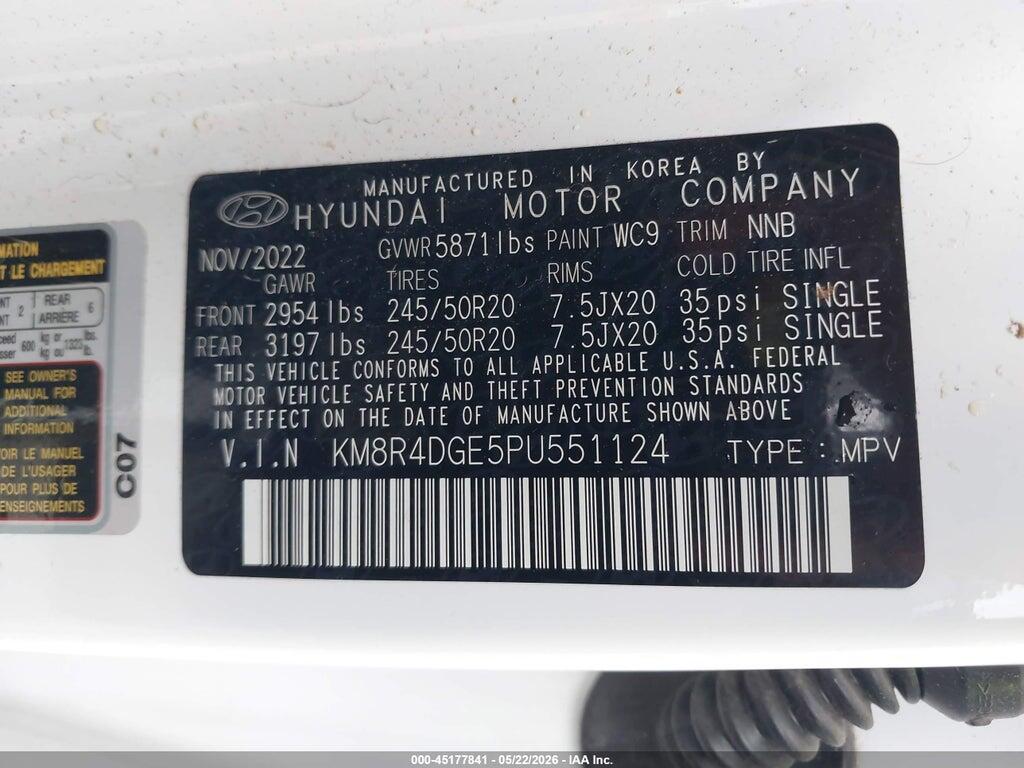 KM8R4DGE5PU551124 2023 HYUNDAI PALISADE photo no. 9